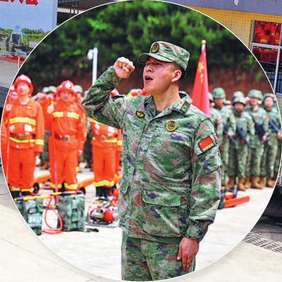 基干民兵在大會上宣誓。柴均林攝